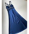 BLUE 6 PCS LONG SLIT SILK NIGHTY SET