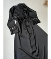 Black 6 Pcs Long Slit Silk Nighty Set