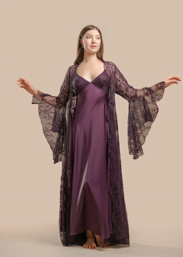 Long Satin & Lace Nightdress & Robe Set