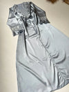 GREY 6 PCS LONG SLIT SILK NIGHTY SET