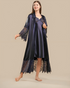 Long Satin &amp; Lace Nightdress &amp; Robe Set - Navy Blue