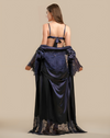 Long Satin &amp; Lace Nightdress &amp; Robe Set - Navy Blue