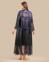 Long Satin &amp; Lace Nightdress &amp; Robe Set - Navy Blue