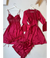 4Pcs Silk Turkish Guipure Detail Nighty Set Maroon