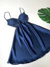 Navy Blue Guipure Detailed 6-Piece Satin Nightgown Dressing Gown Set