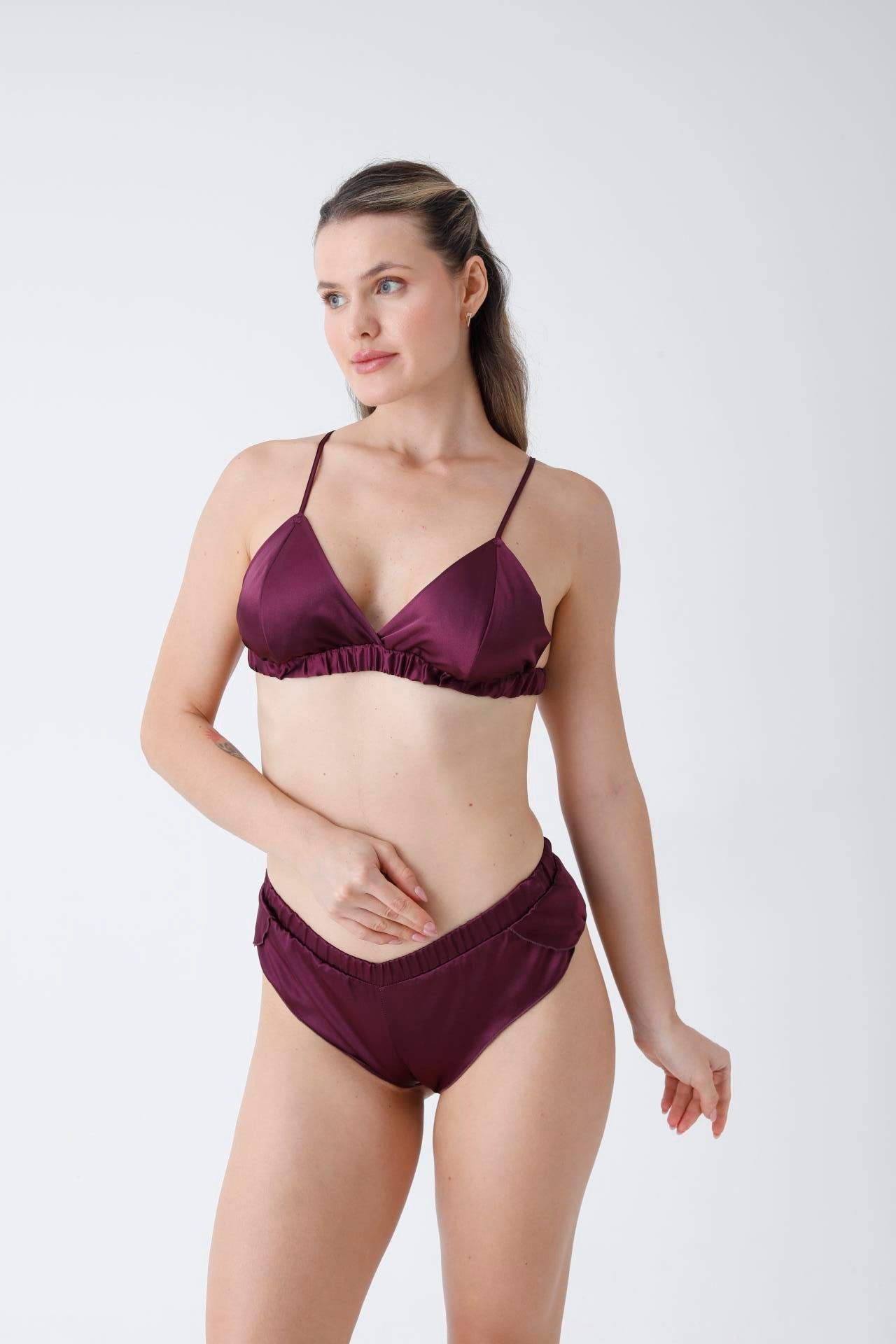 Purple Satin Bralet Set