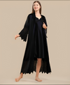 Long Satin &amp; Lace Nightdress &amp; Robe Set - Black