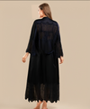 Long Satin &amp; Lace Nightdress &amp; Robe Set - Black