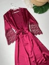 Maroon Guipure Detailed 6-Piece Satin Nightgown Dressing Gown Set