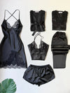 Turkish Slit Style Black 6Pcs Nighty Set